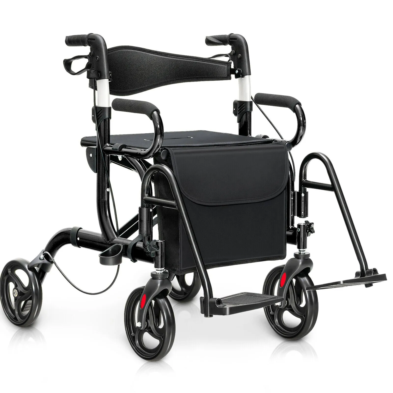 2-in-1 Folding Ergonomic Rollator with Storage Bag-Black