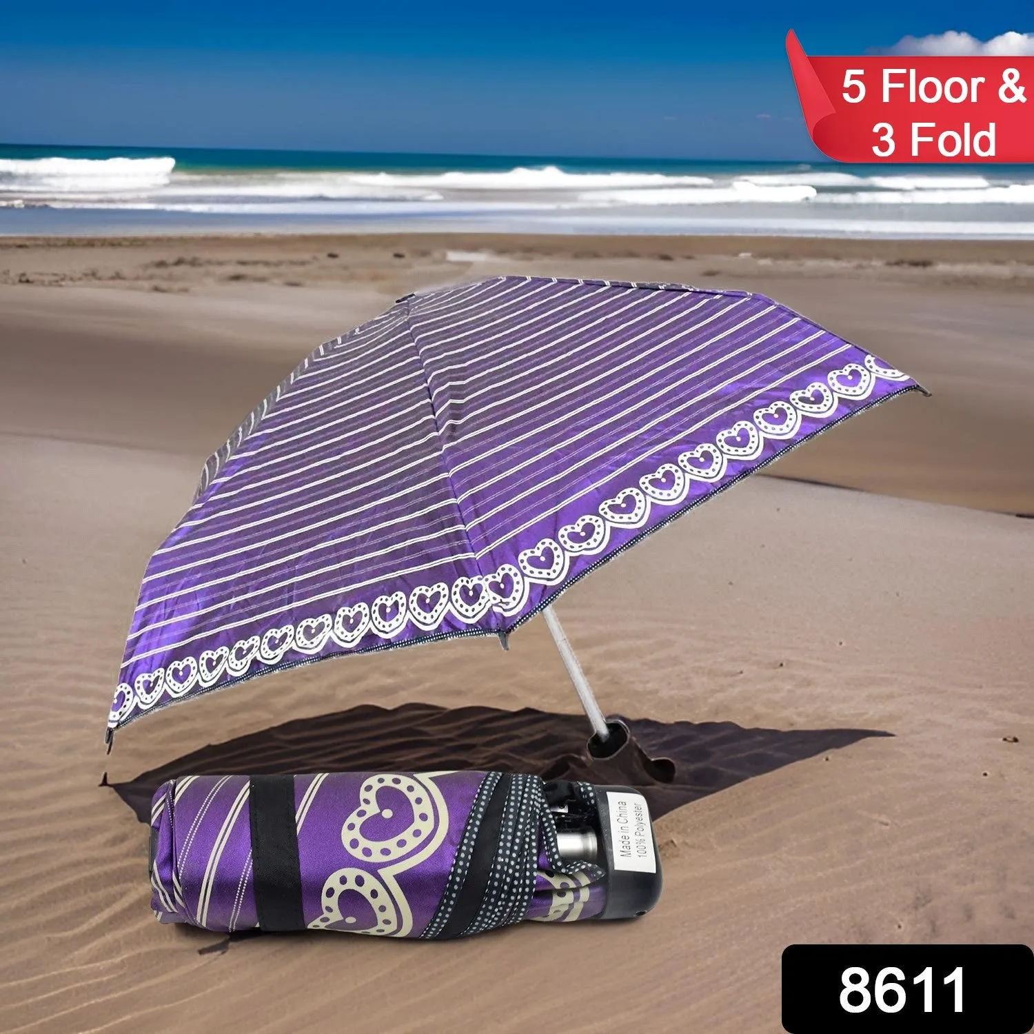 3-Fold & 5 Floor Sun Protective Solid Foldable Umbrella (1 Pc)