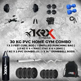 30 kg PVC Combo 3 with Unfilled Punching Bag & PVC Dumbbells | Home Gym | (2.5 Kg x 4 = 10 Kg   5 Kg x 4 = 20Kg ) |