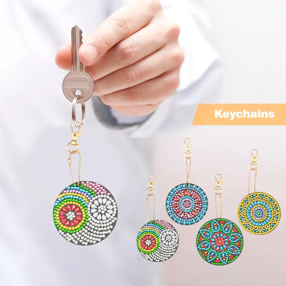 4pcs DIY Full Special-Shaped Diamond Painting Bag Pendant Mandala Keychains