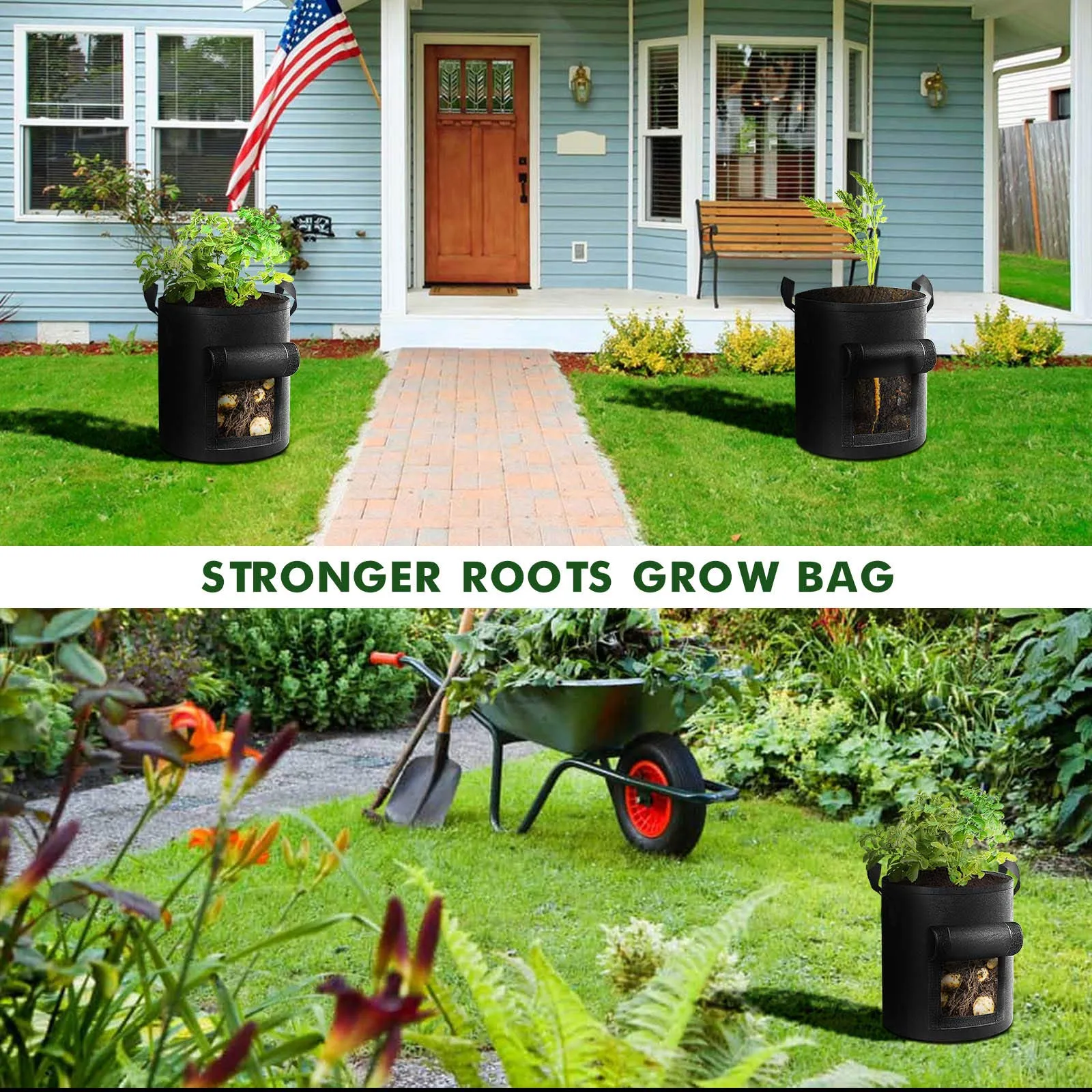 5-Pack 10 Gallon Breathable Plant Grow Bags with Handles