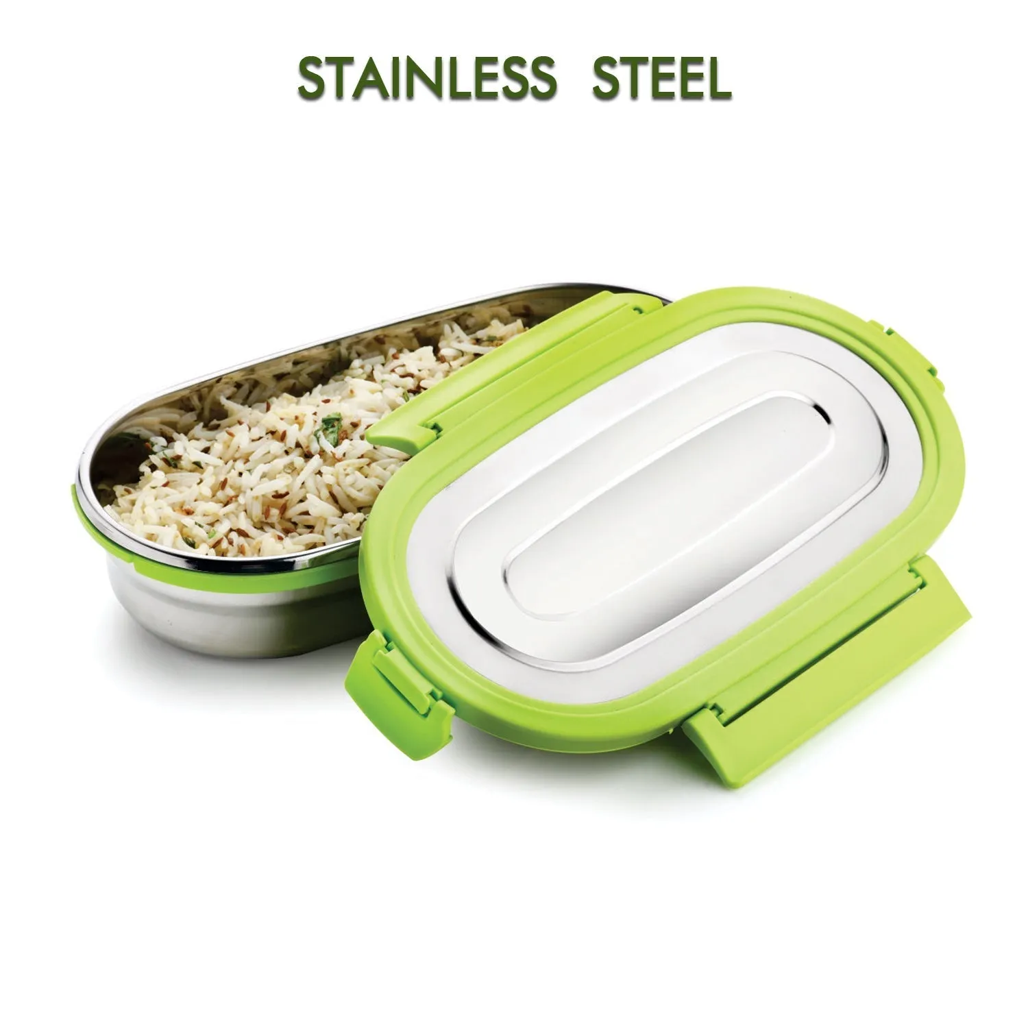 8138 Ganesh Solo Oval 650 Stainless Steel Leak proof airtight Lunch Pack for Office & School Use