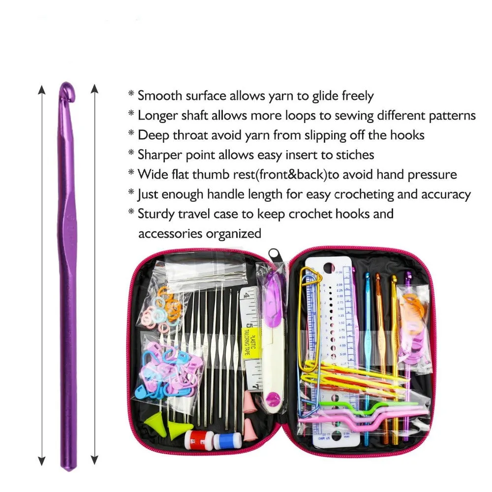 90pcs Crochet Hooks Set  Ergonomics Knitting Needles Aluminum Weave Craft Sewing Tools with  Case Bag