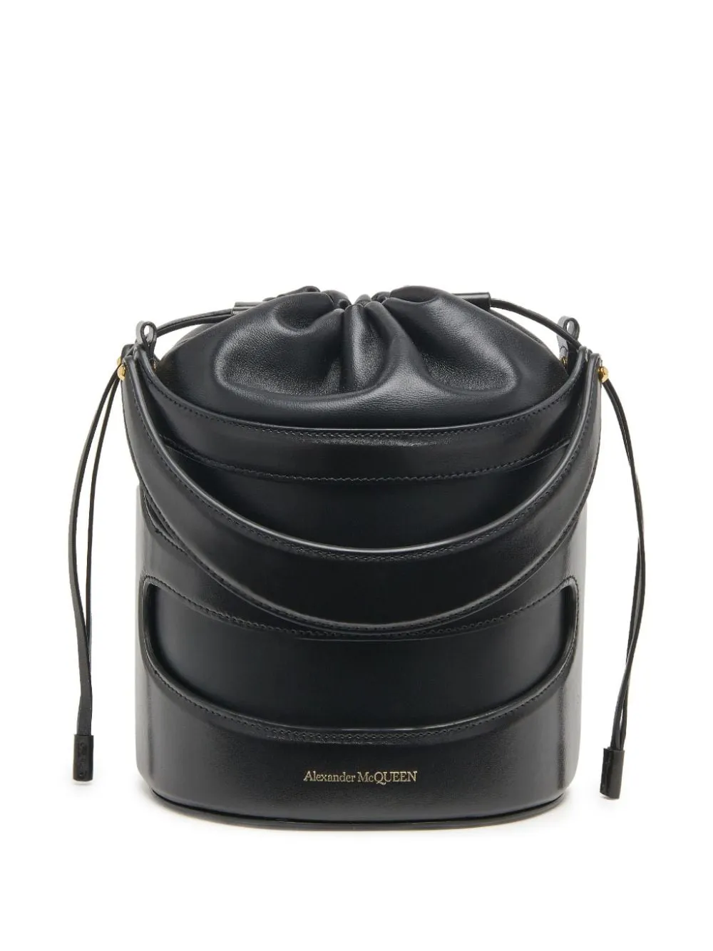 ALEXANDER MCQUEEN Stylish Black Leather Bucket Handbag for Women | SS24 Collection