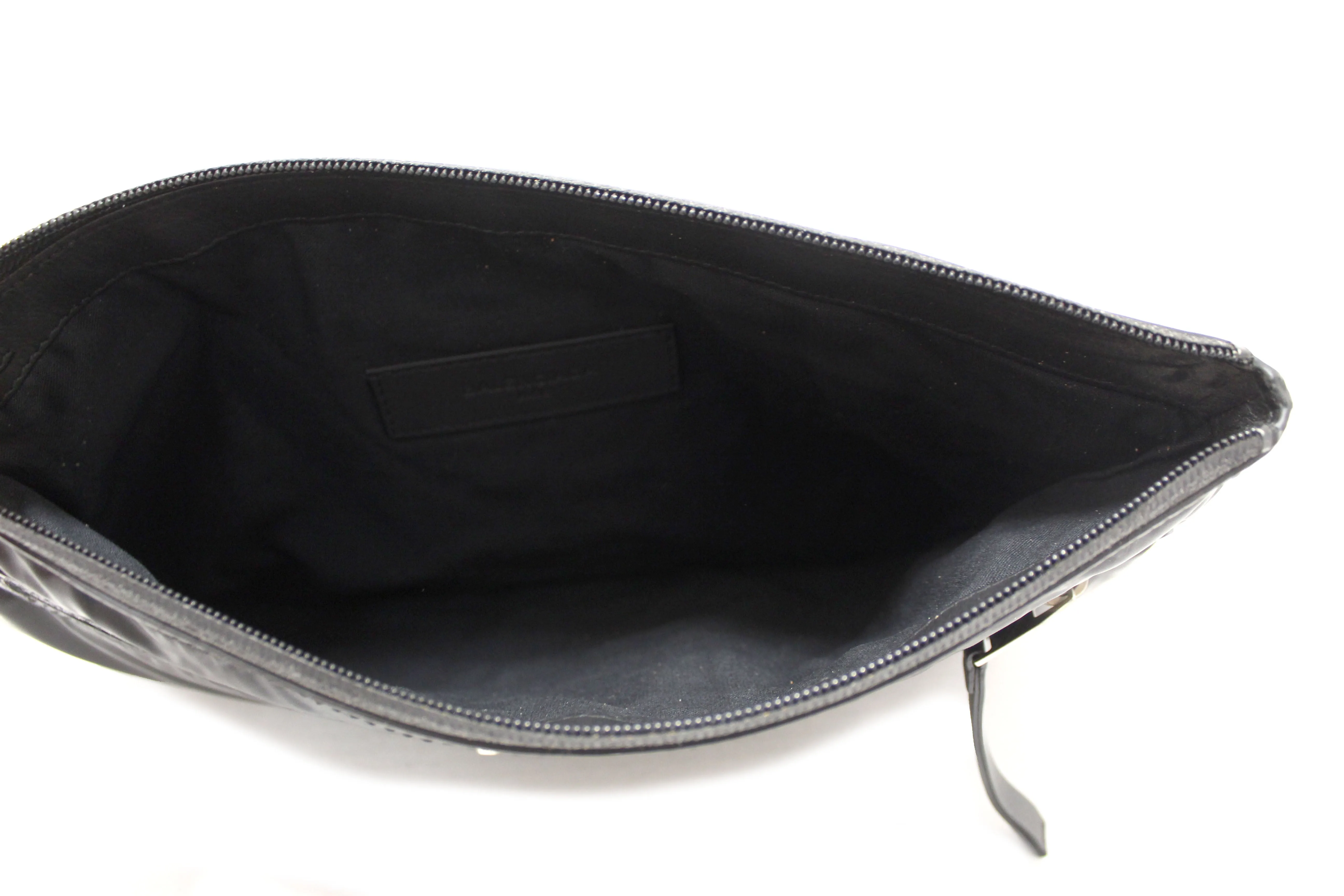 Authentic Balenciaga Black Nylon and Leather Classic City Clip Pouch Clutch Bag