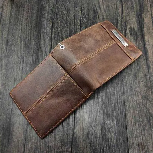 Badass Brown Leather Men's Bifold Small Biker Wallets Chain Wallet Brown Wallet with chain For Men