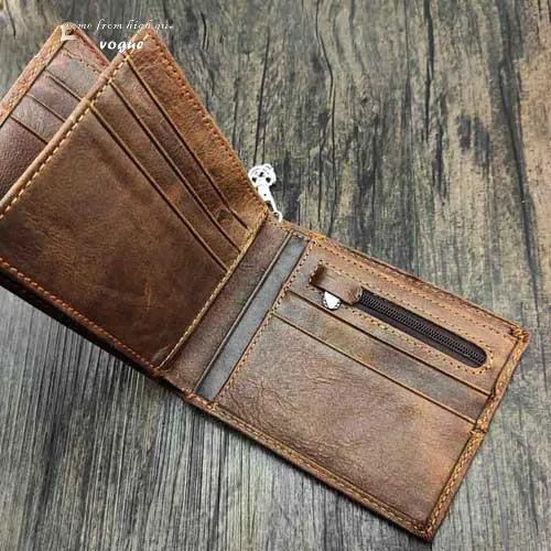 Badass Brown Leather Men's Bifold Small Biker Wallets Chain Wallet Brown Wallet with chain For Men