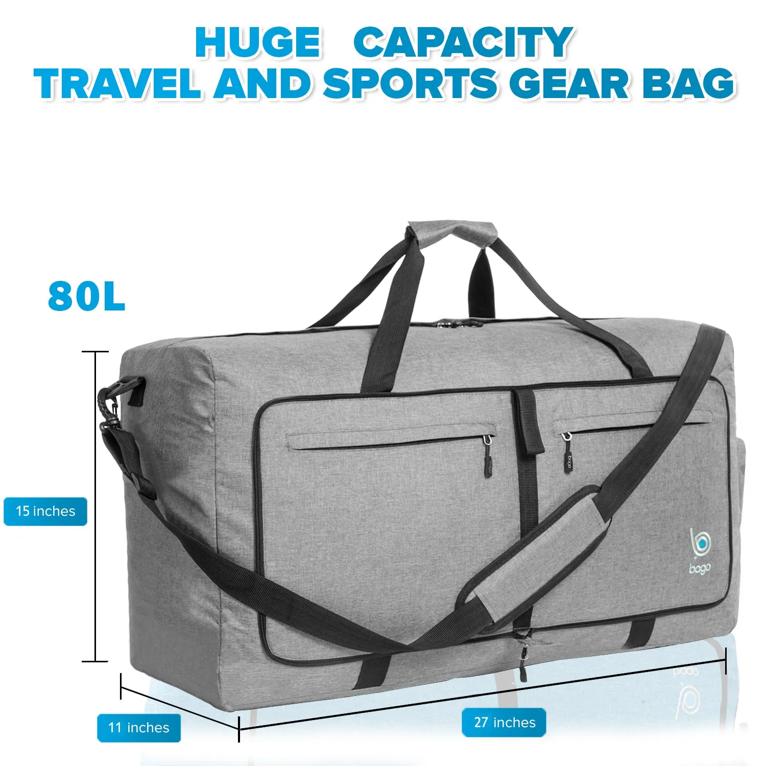 Bago 80L Duffle Bag for Women & Men - 27" Travel Bag Large Foldable Duffel bag