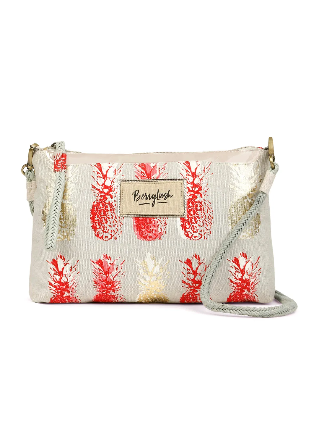 Berrylush Women Grey Pineapple Printed Canvas Small Clutch/Sling Bag