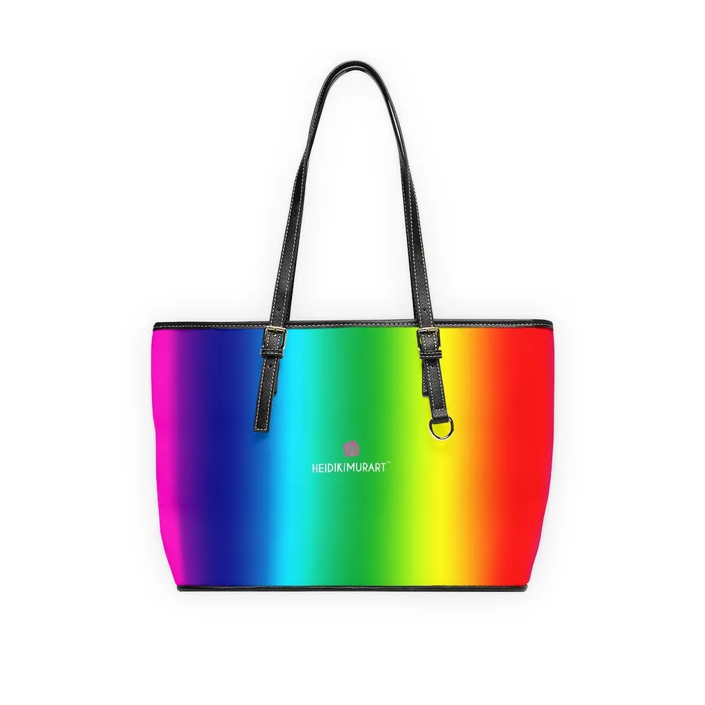 Best Rainbow Ombre Tote Bag, 17"x11"/ 16"x10" Designer Gay Pride PU Leather Shoulder Hand Bag