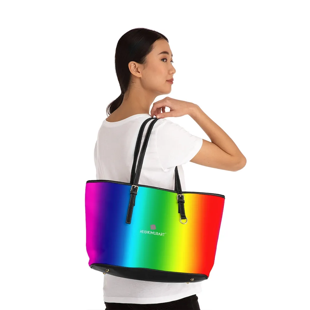 Best Rainbow Ombre Tote Bag, 17"x11"/ 16"x10" Designer Gay Pride PU Leather Shoulder Hand Bag