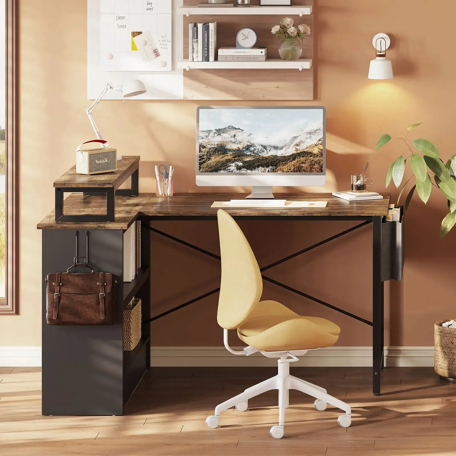 Bestier 42 Inch L-Shaped Desk with Open Storage Cabinet