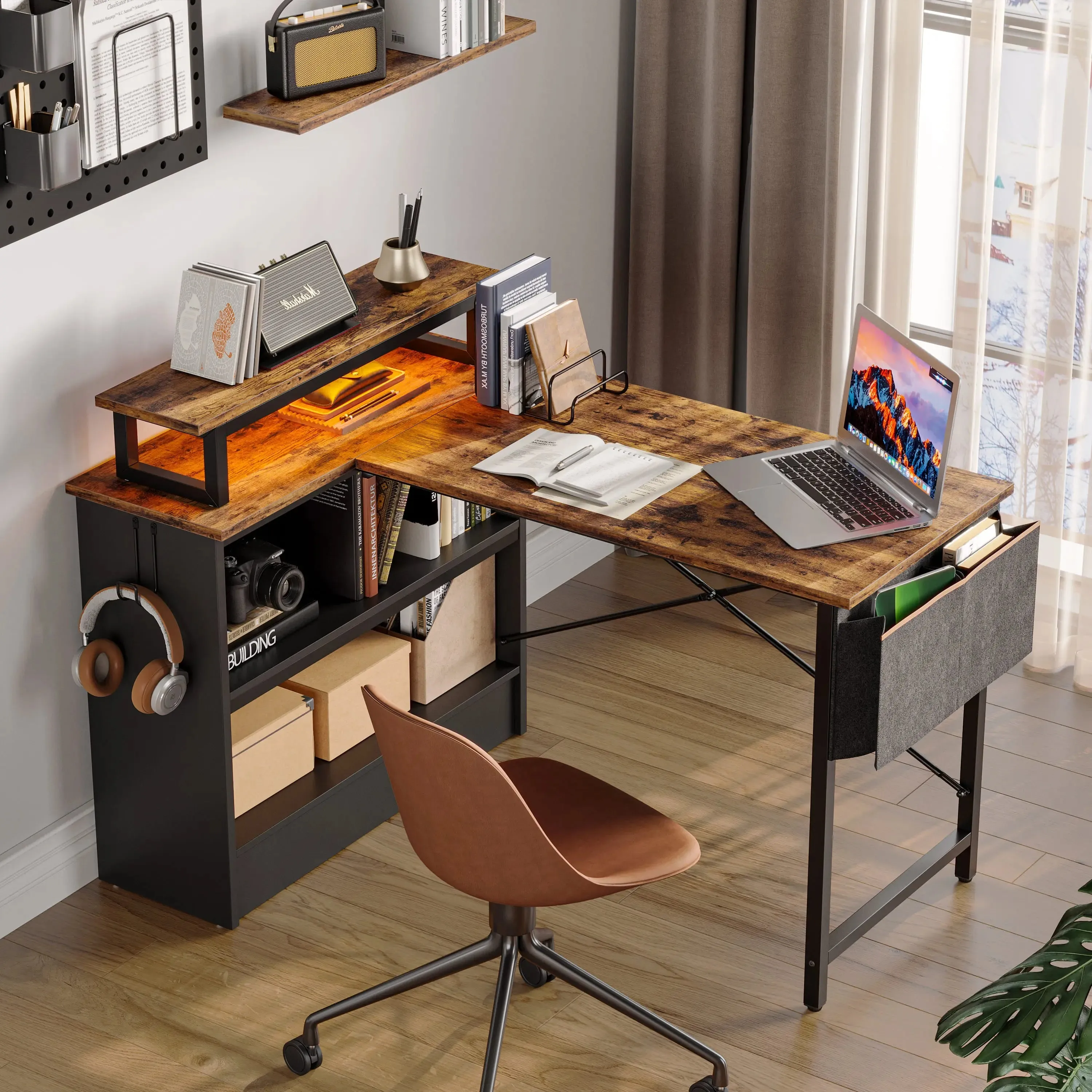 Bestier 42 Inch L-Shaped Desk with Open Storage Cabinet