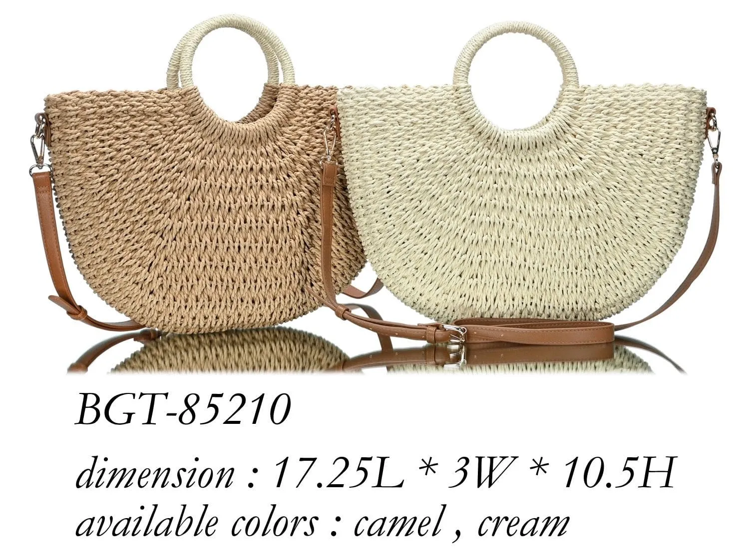 BGT85210 Half Moon Circle Handled Straw Handbag w/ Crossbody Strap