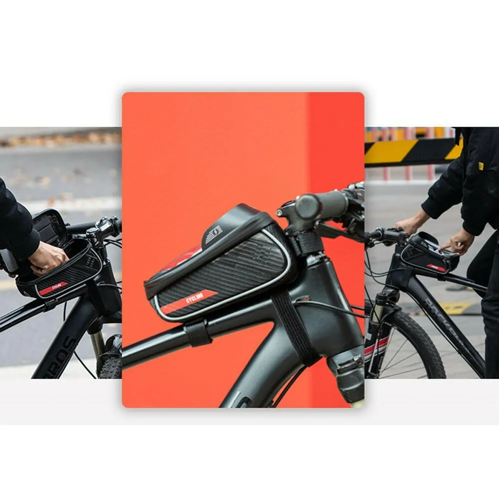 Bicycle Phone Mount Bags Waterproof Front Frame Top Tube Bag with Touch Screen Phone Holder Case Cycling Bike Phone Tool Storage Bag Pack