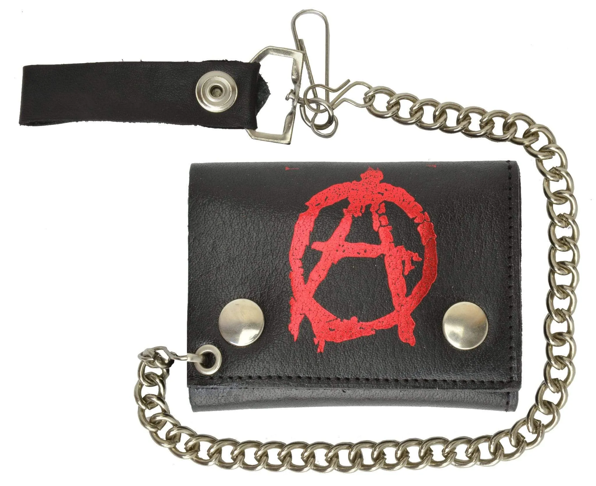 Biker Chain Genuine Leather Trifold Wallet Anarchism Symbol Imprint 946-48 (C)