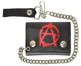 Biker Chain Genuine Leather Trifold Wallet Anarchism Symbol Imprint 946-48 (C)