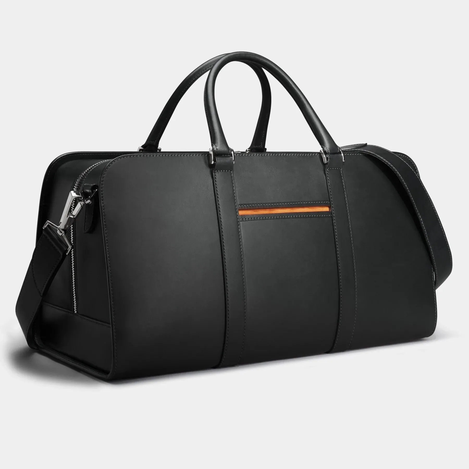 Black Designer Leather Luggage Bag w/ Orange Lining - Anaé