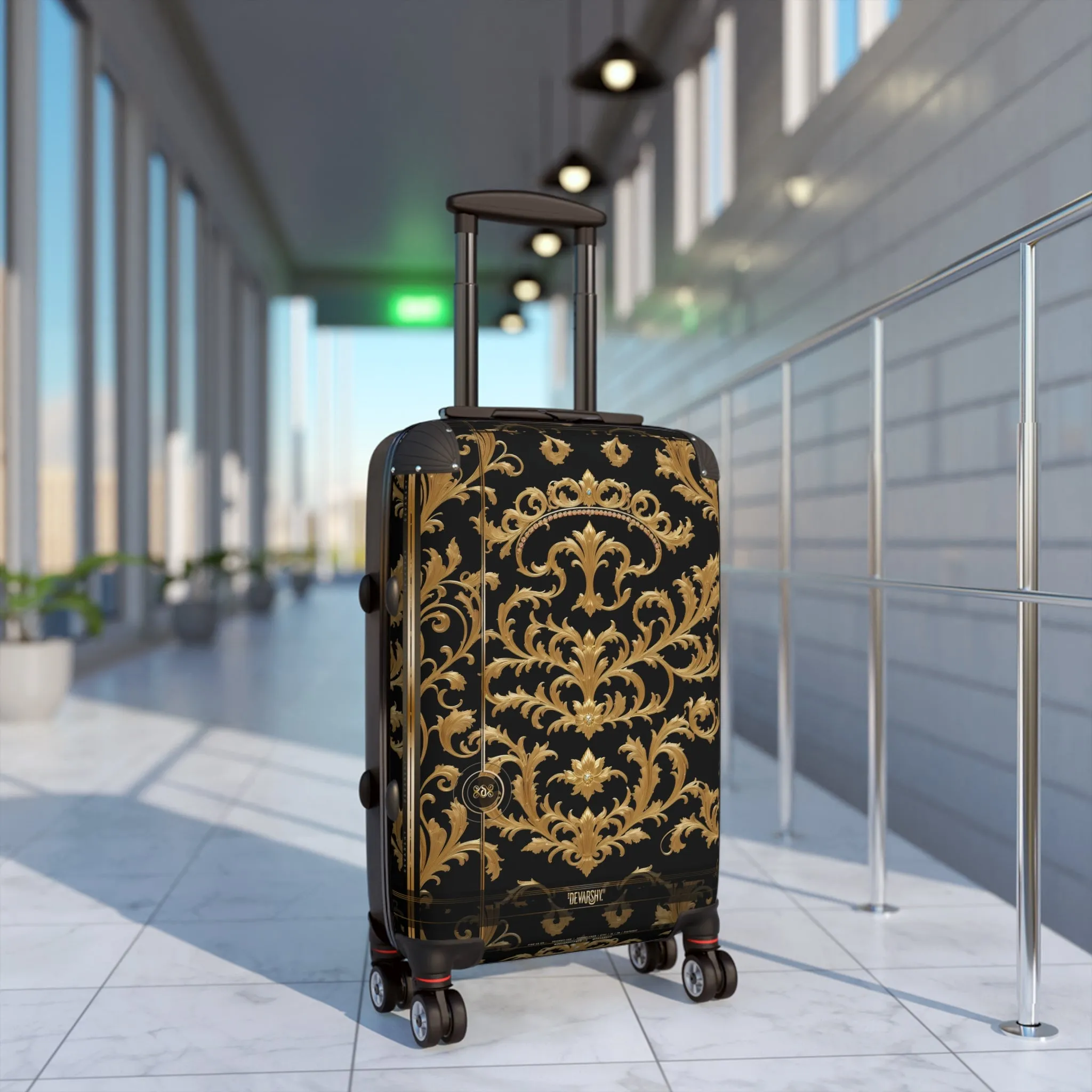 Black Gold Suitcase Carry-on Suitcase Luxury Travel Luggage Baroque Hard Shell Suitcase | 00019