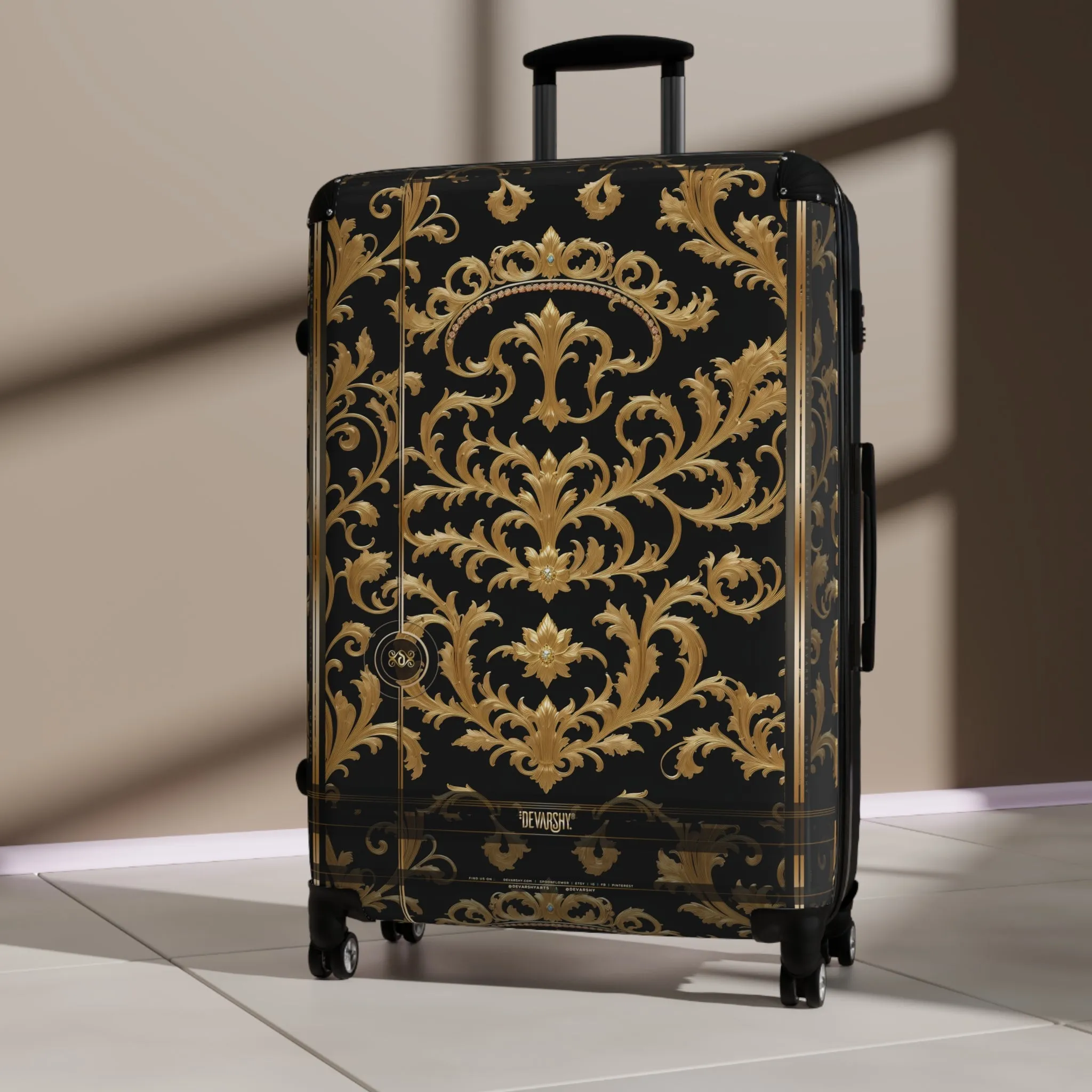 Black Gold Suitcase Carry-on Suitcase Luxury Travel Luggage Baroque Hard Shell Suitcase | 00019