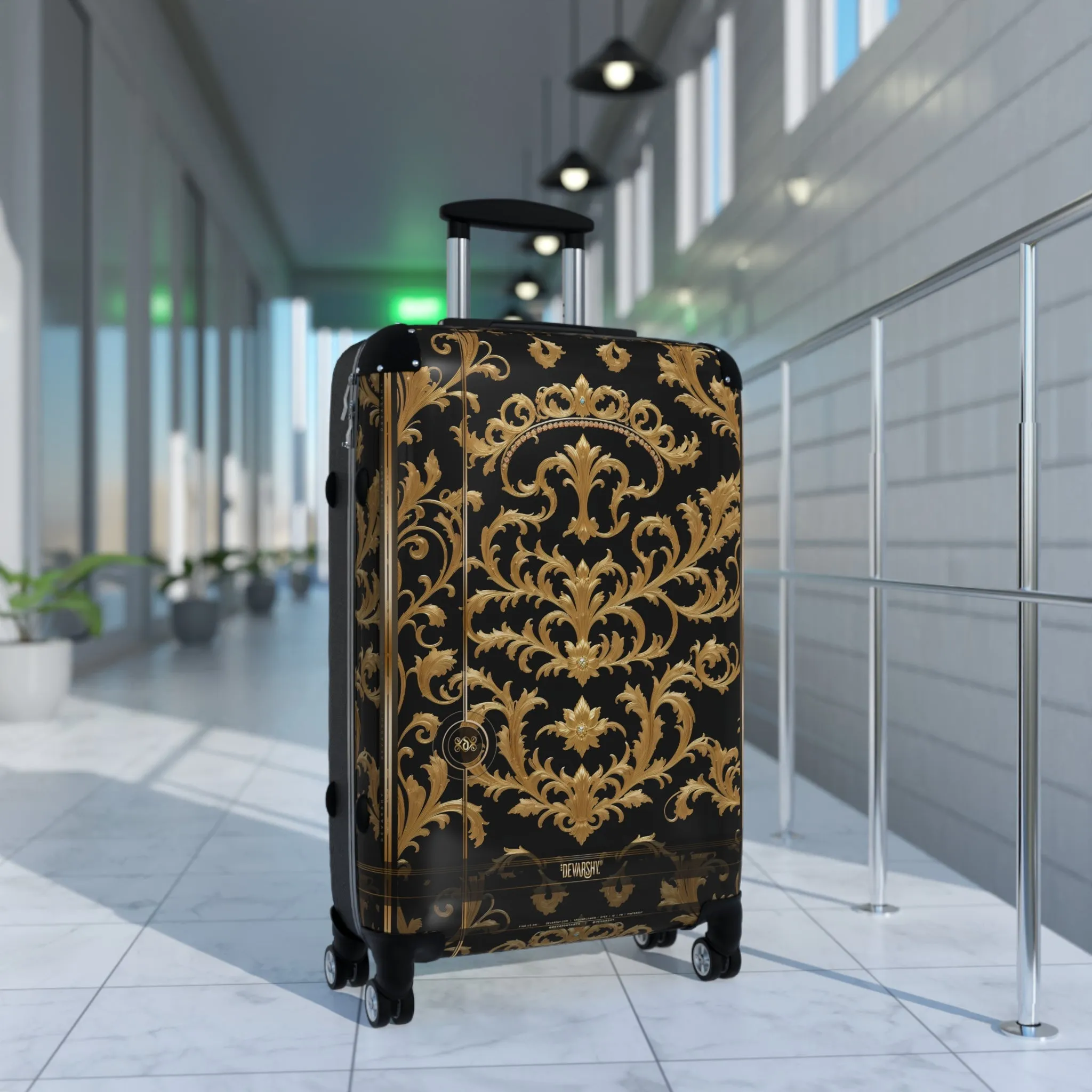 Black Gold Suitcase Carry-on Suitcase Luxury Travel Luggage Baroque Hard Shell Suitcase | 00019