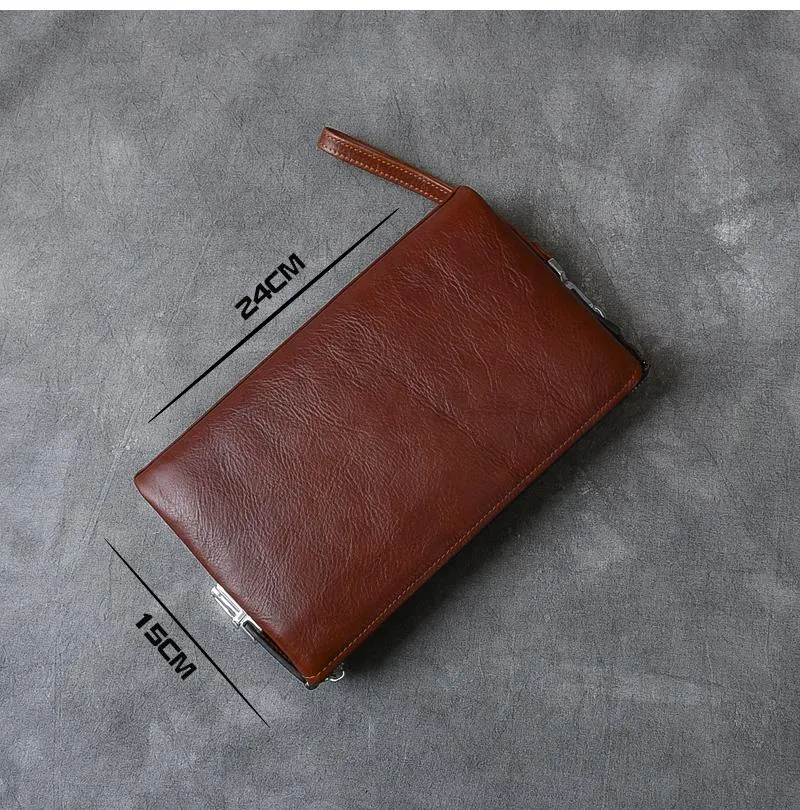 Black Leather Mens Brown Business Long Wallet Clutch Bag Wristlet Wallet For Men