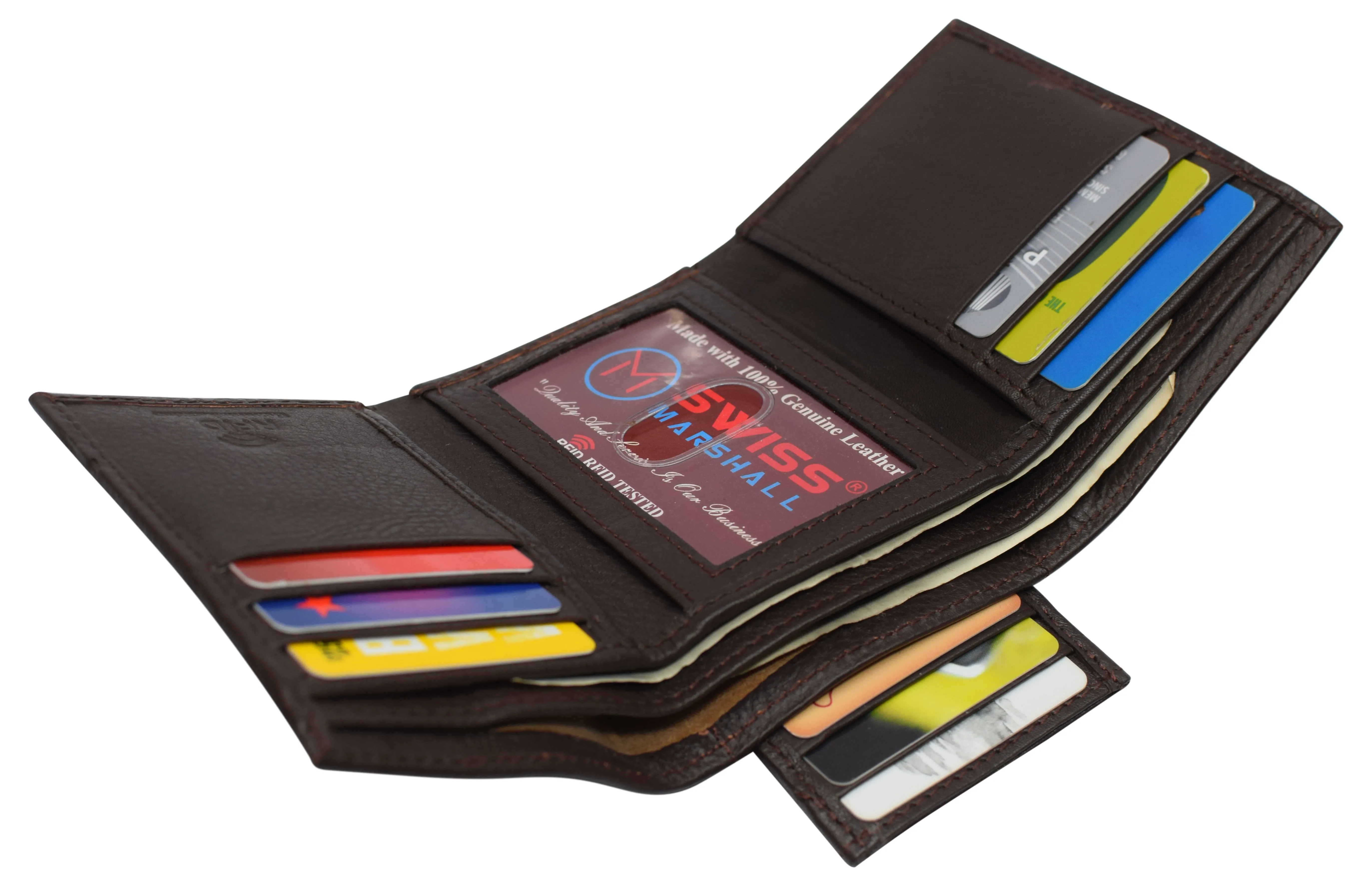 Black Mens Leather RFID Trifold Card ID Wallet W/ Removable Card Holder & Gift Box RFID521955