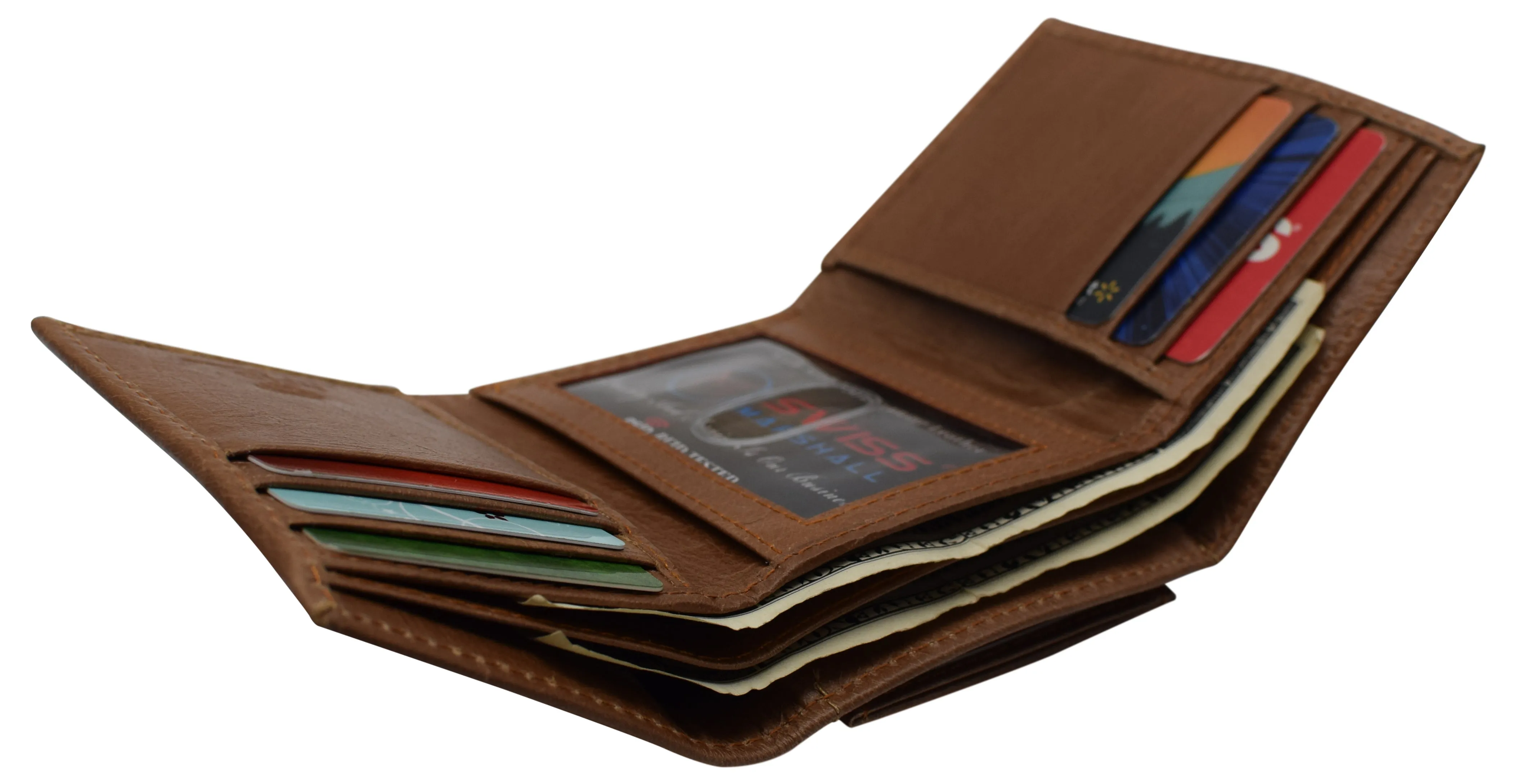 Black Mens Leather RFID Trifold Card ID Wallet W/ Removable Card Holder & Gift Box RFID521955