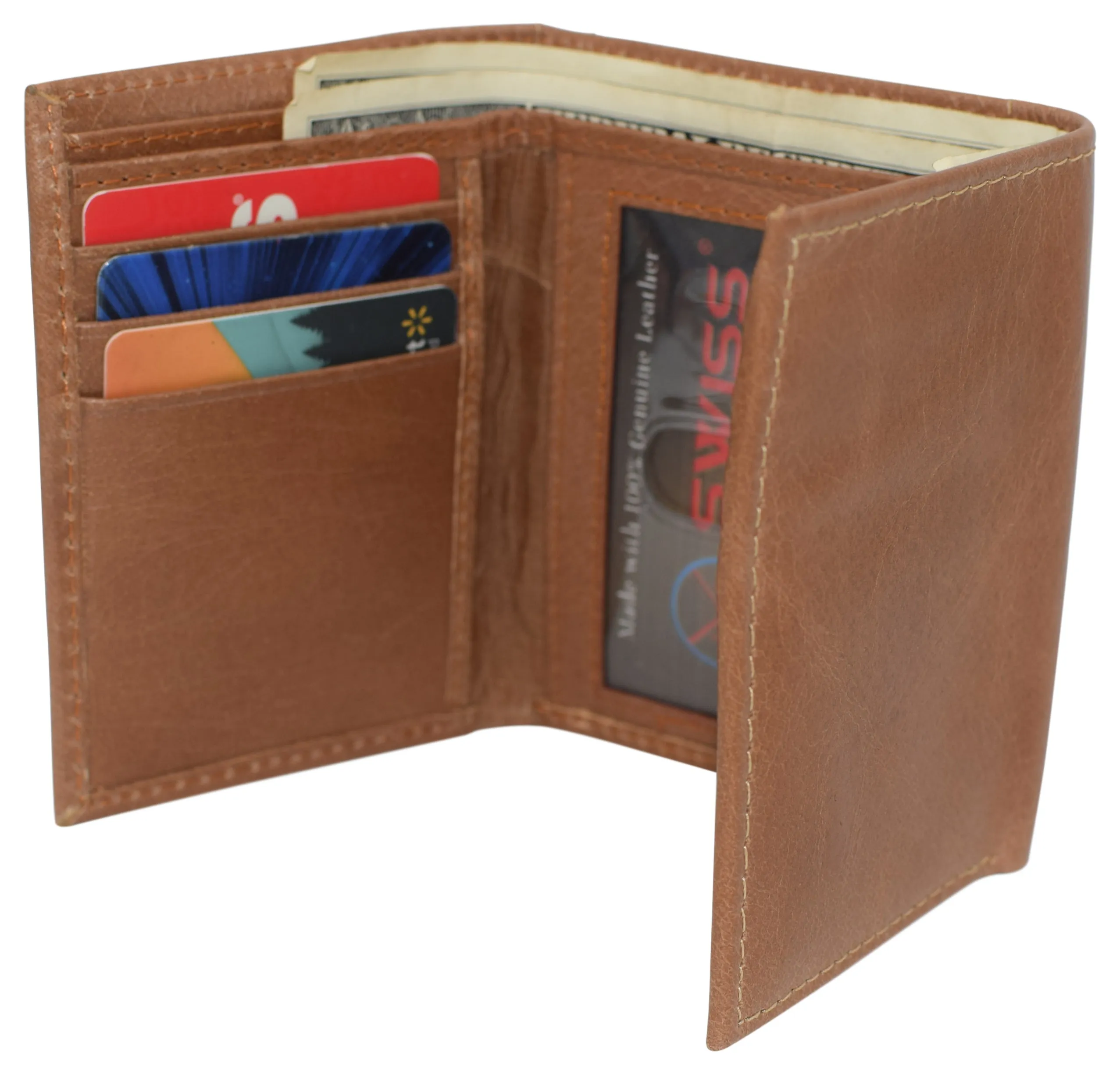 Black Mens Leather RFID Trifold Card ID Wallet W/ Removable Card Holder & Gift Box RFID521955