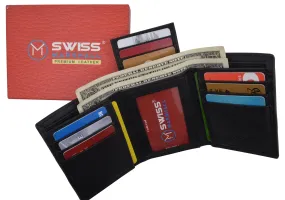 Black Mens Leather RFID Trifold Card ID Wallet W/ Removable Card Holder & Gift Box RFID521955