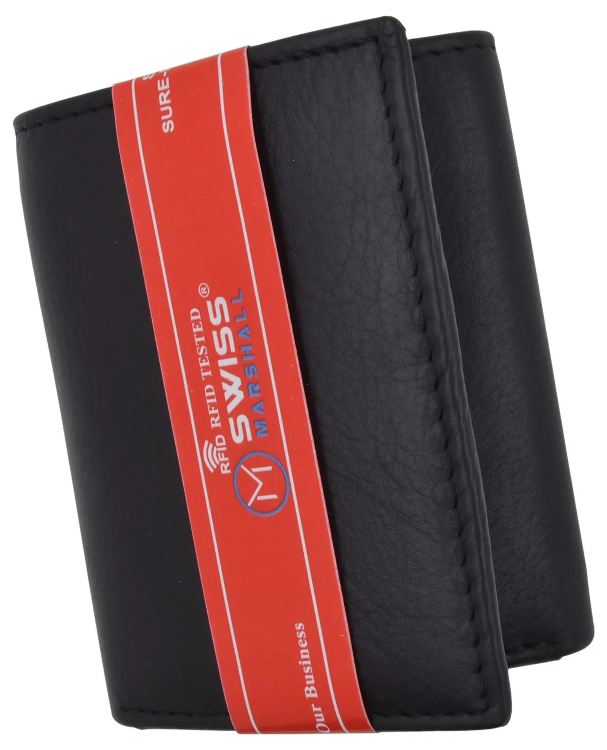 Black Mens Leather RFID Trifold Card ID Wallet W/ Removable Card Holder & Gift Box RFID521955