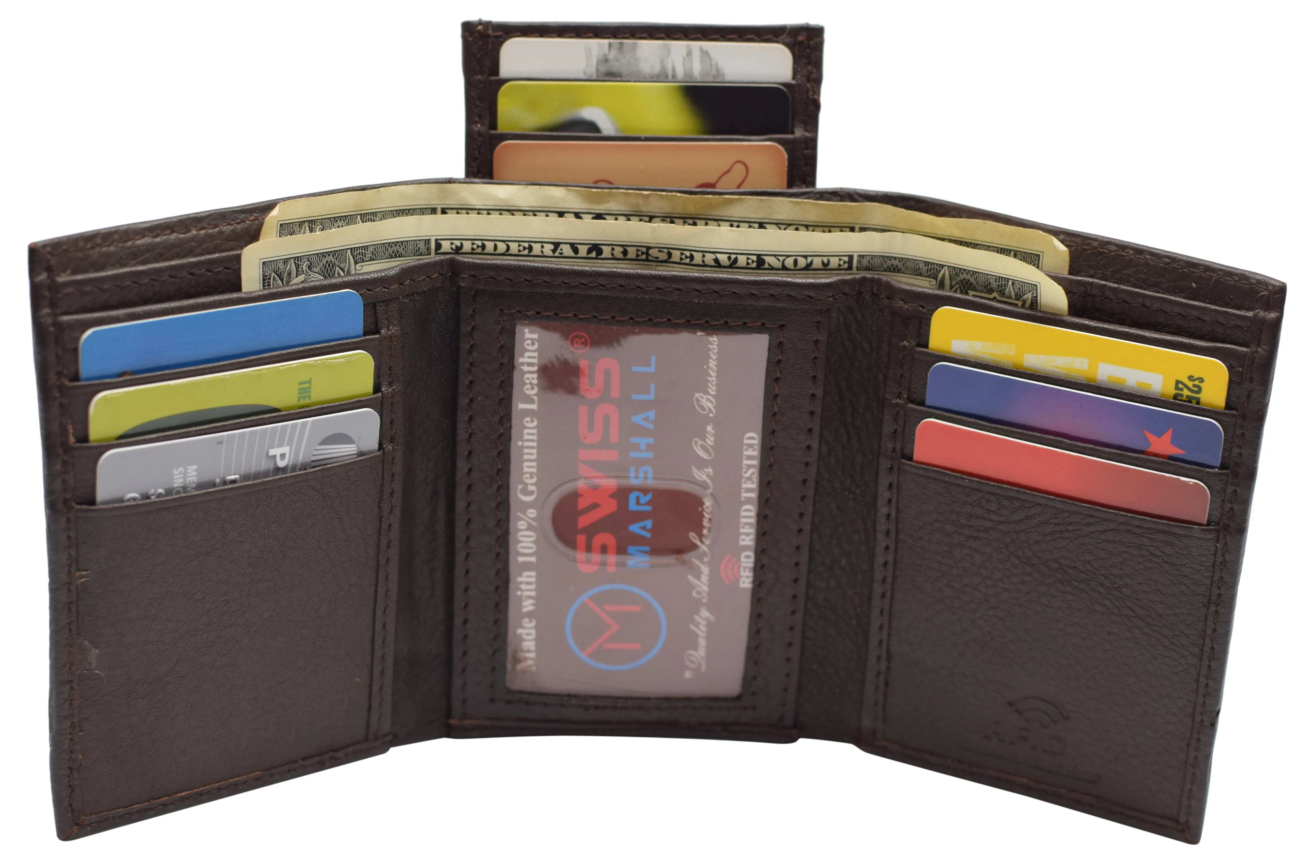 Black Mens Leather RFID Trifold Card ID Wallet W/ Removable Card Holder & Gift Box RFID521955