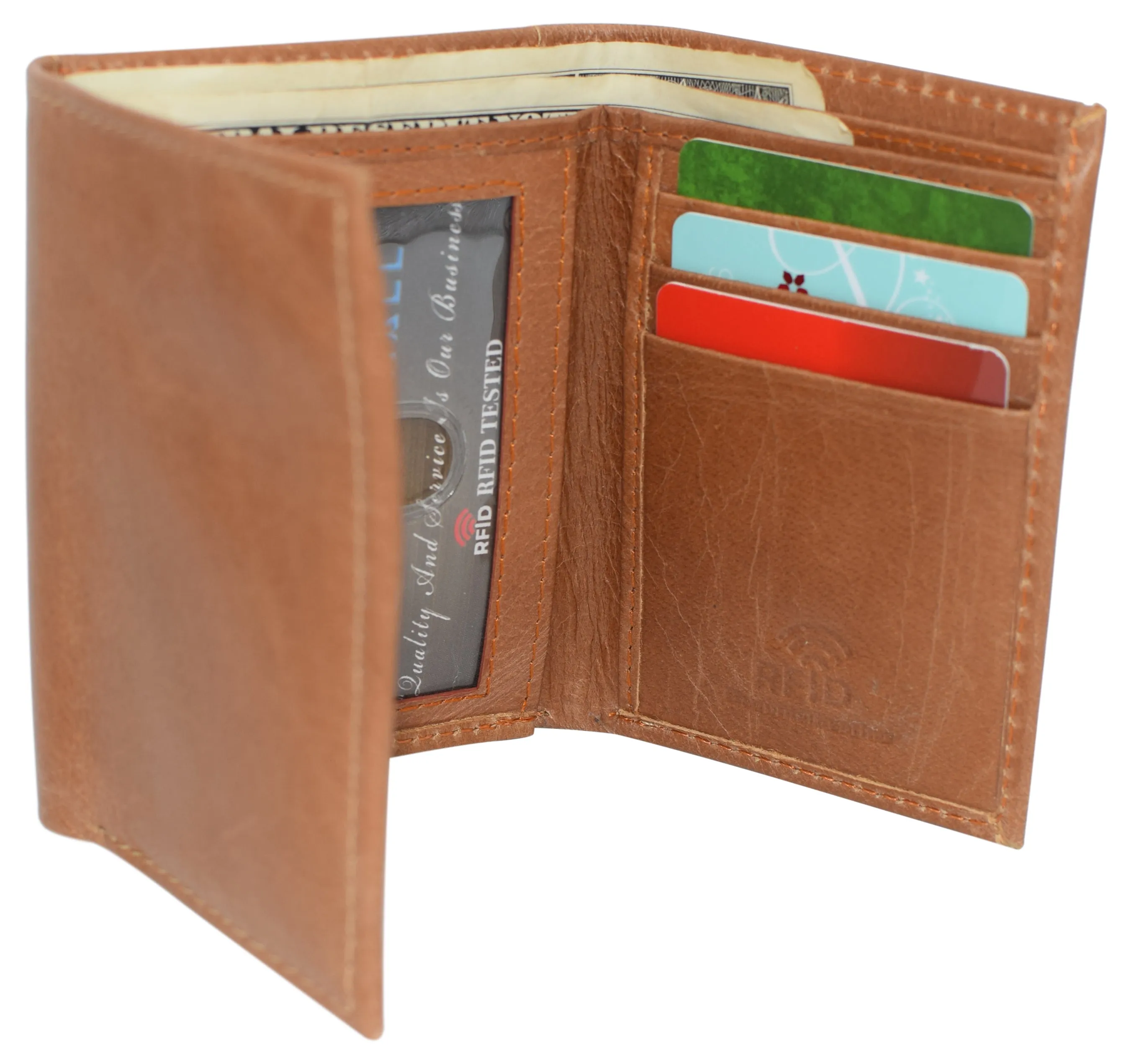 Black Mens Leather RFID Trifold Card ID Wallet W/ Removable Card Holder & Gift Box RFID521955