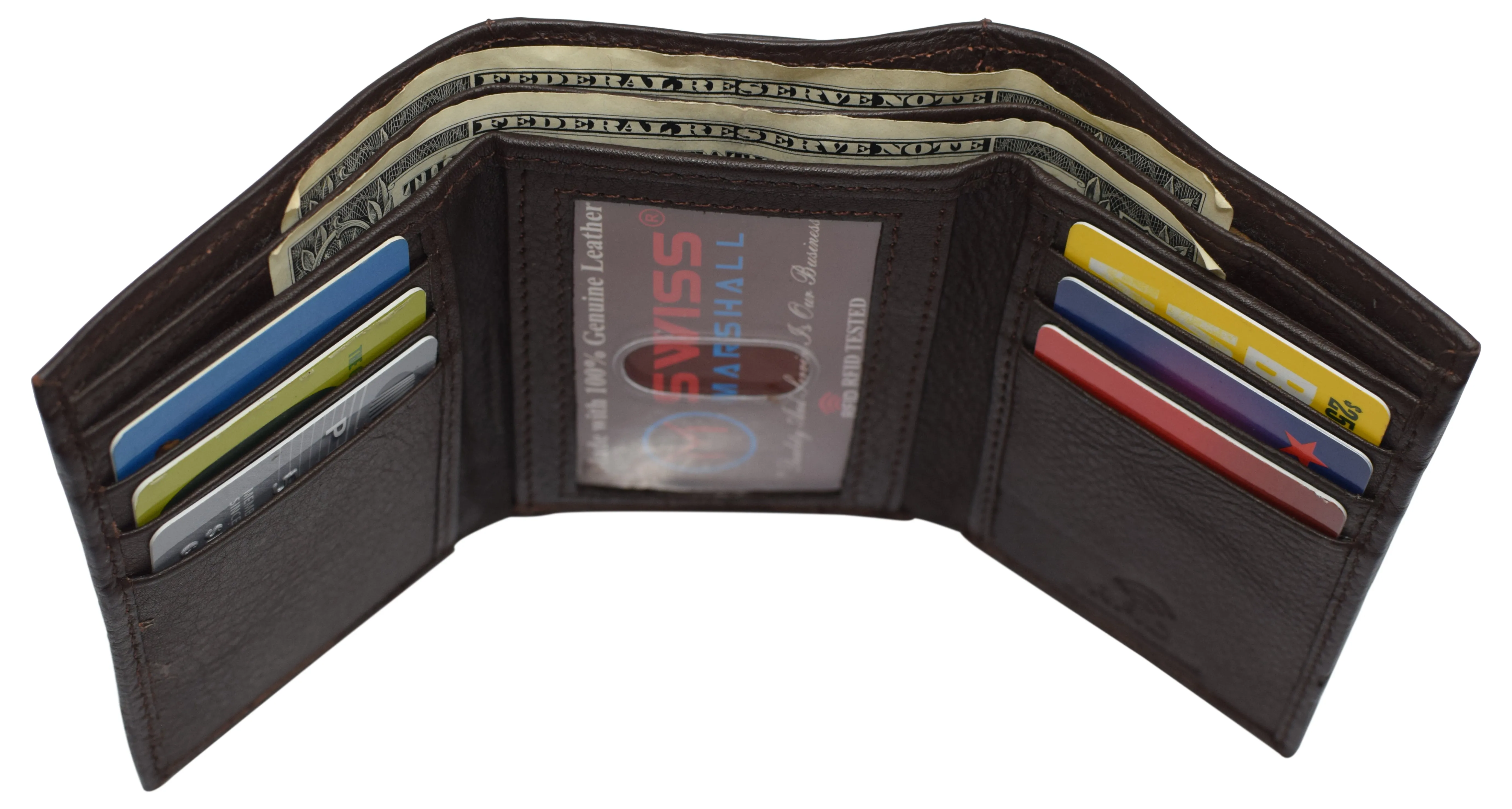 Black Mens Leather RFID Trifold Card ID Wallet W/ Removable Card Holder & Gift Box RFID521955