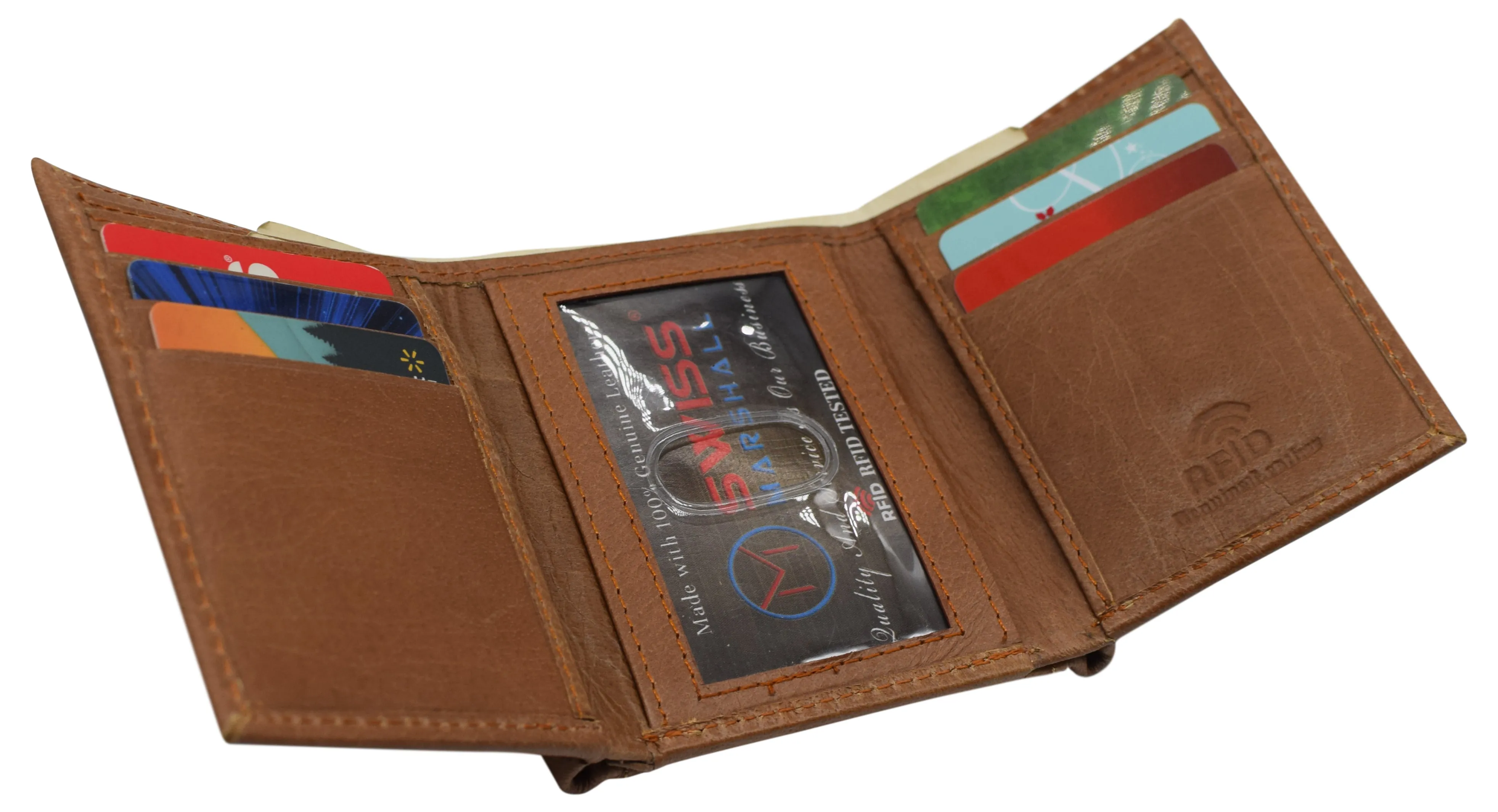 Black Mens Leather RFID Trifold Card ID Wallet W/ Removable Card Holder & Gift Box RFID521955