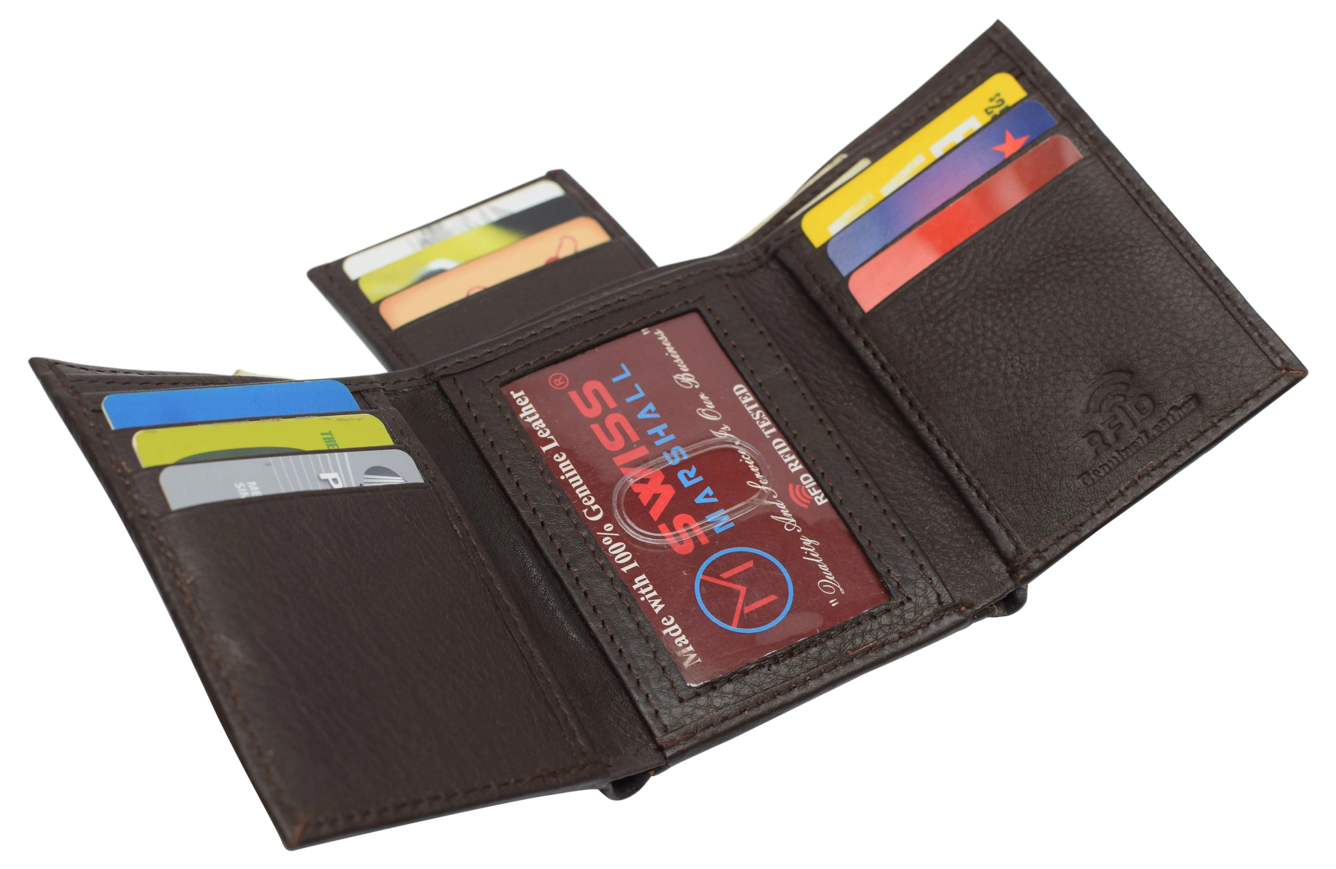 Black Mens Leather RFID Trifold Card ID Wallet W/ Removable Card Holder & Gift Box RFID521955