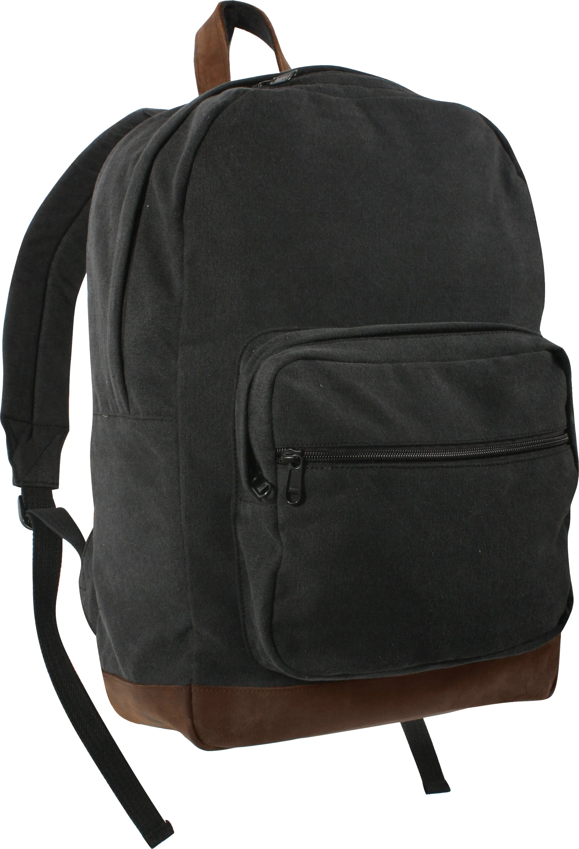 Black/Brown Vintage Canvas Teardrop Backpack With Leather Accents