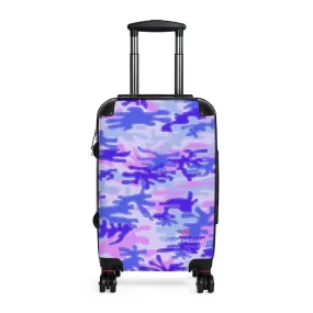 Blue Purple Camo Print Cabin Suitcase, Carry On Luggage With 2 Inner Pockets & Built in TSA-approved Lock With 360° Swivel