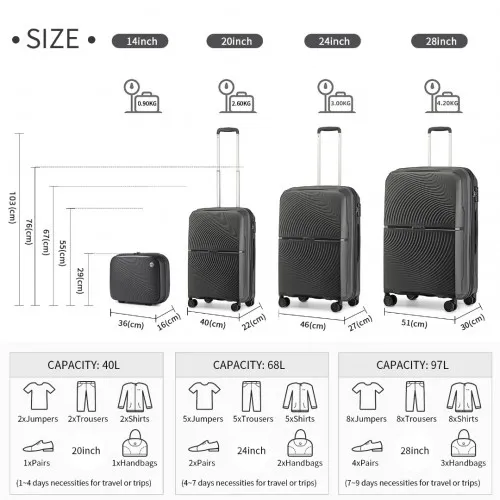 British Traveller 4-Piece Spinner Hard Shell PP Suitcase Set with TSA Lock and Vanity Case - Black