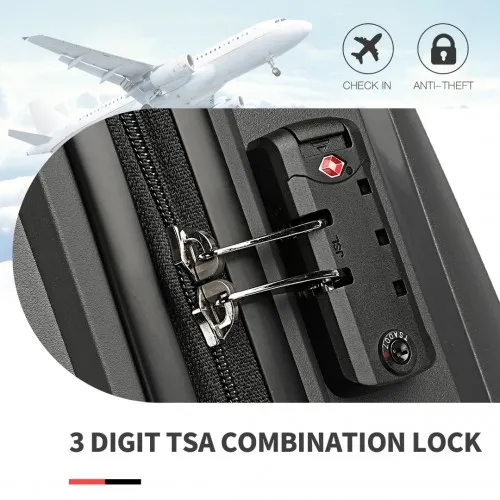 British Traveller 4-Piece Spinner Hard Shell PP Suitcase Set with TSA Lock and Vanity Case - Black