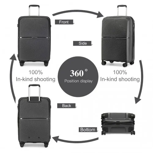 British Traveller 4-Piece Spinner Hard Shell PP Suitcase Set with TSA Lock and Vanity Case - Black