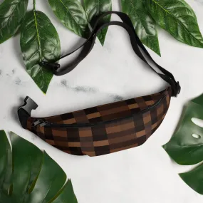 Brown Checkered Fanny Pack, Check Waist Belt Bag Crossbody Women Men Hip Bum 90s Designer Shoulder Festival Waterproof