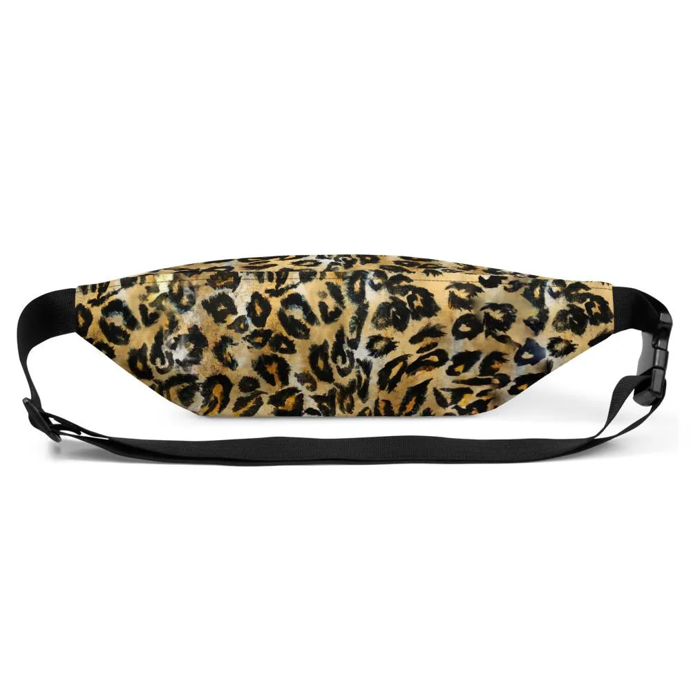 Brown Leopard Fanny Pack, Animal Print Designer Festival Belt Waist Bag- Made in USA/EU