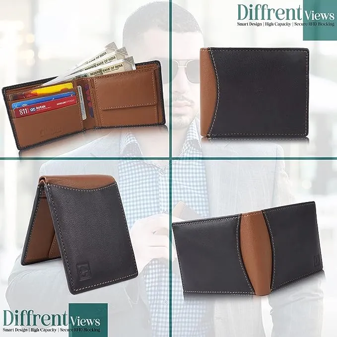 Casual Genuine Leather Slim Travel gents leather wallets [Black Tan]