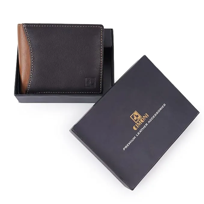 Casual Genuine Leather Slim Travel gents leather wallets [Black Tan]