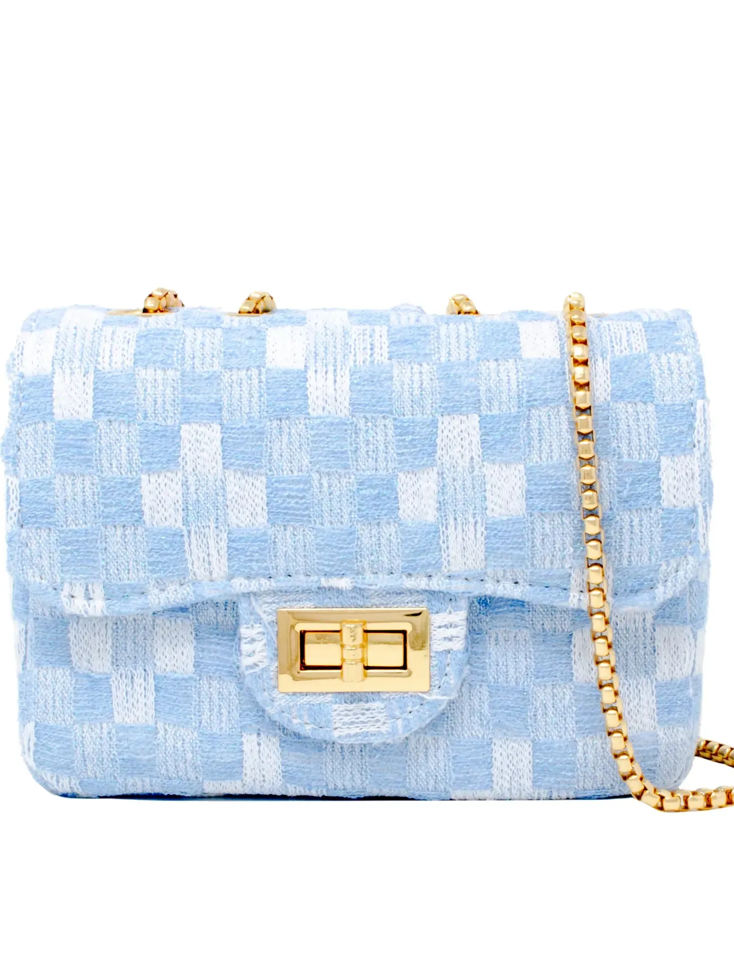 Classic Checkered Tweed Handbag - Blue