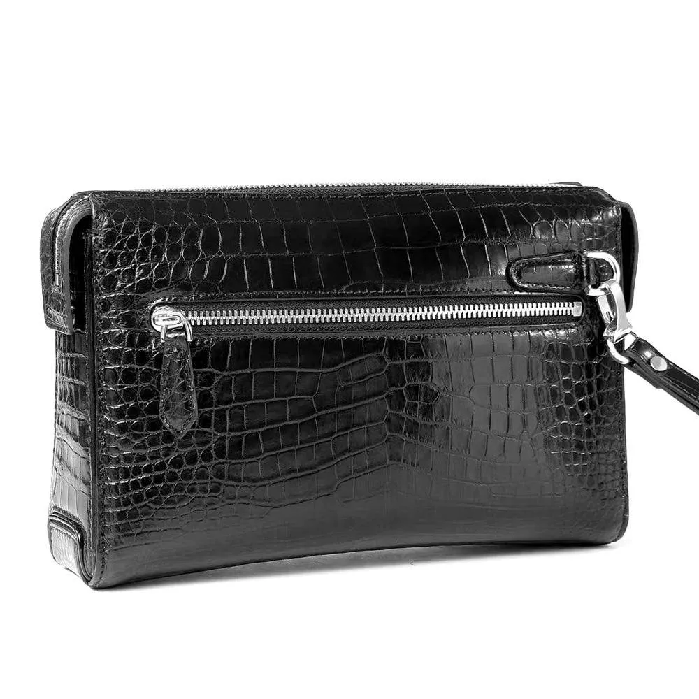 Crocodile Skin Leather Travel Orgainzer Write Clutch Bag- Black