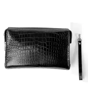 Crocodile Skin Leather Travel Orgainzer Write Clutch Bag- Black