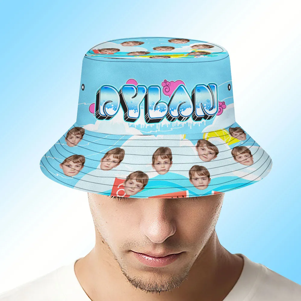 Custom Bucket Hat Unisex Face Bucket Hat Blue Personalised Wide Brim Outdoor Summer Cap