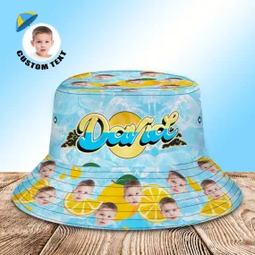 Custom Bucket Hat Unisex Face Bucket Hats Personalised Photo and Name Summer Blue Hats